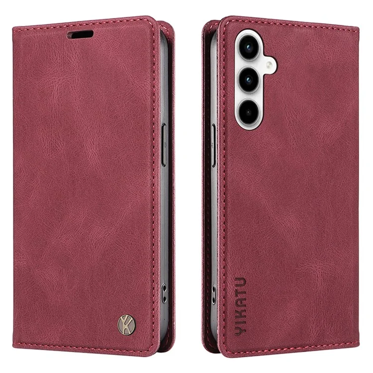 YIKATU YK-004 For Samsung Galaxy A35 5G Strong Magnetic Case PU Leather Wallet Cover - Wine Red