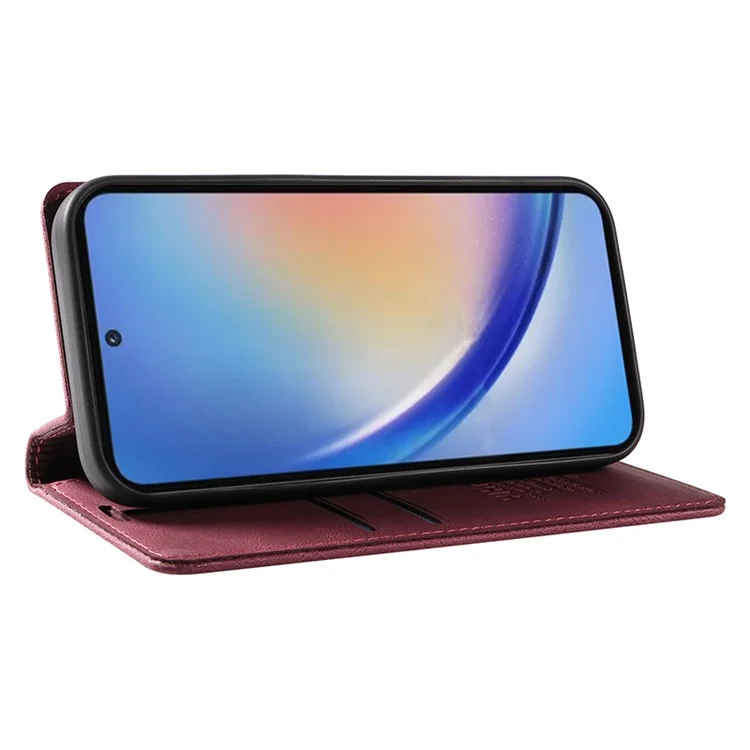 YIKATU YK-004 For Samsung Galaxy A35 5G Strong Magnetic Case PU Leather Wallet Cover - Wine Red