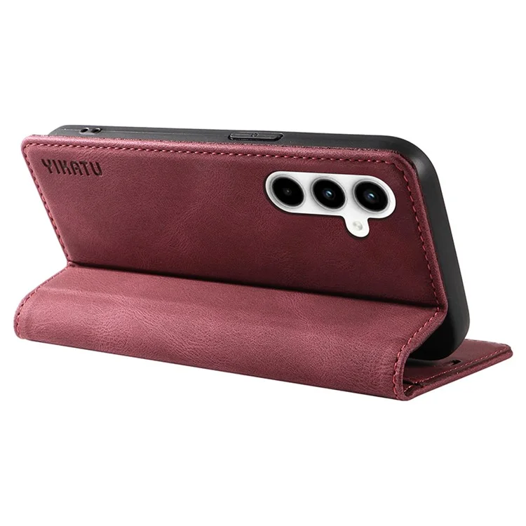 YIKATU YK-004 For Samsung Galaxy A35 5G Strong Magnetic Case PU Leather Wallet Cover - Wine Red