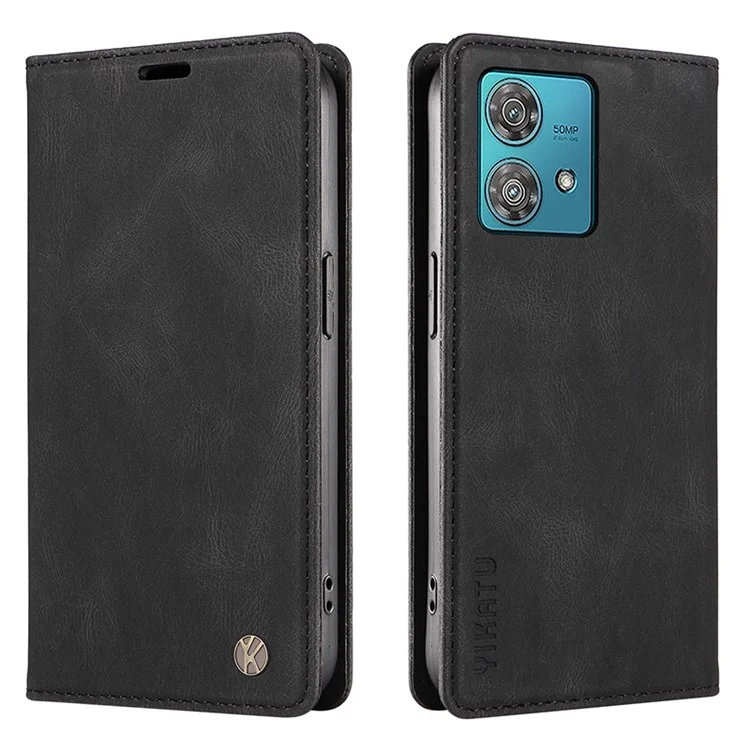 YIKATU YK-004 für Motorola Edge 40 Neo 5G Magnetische Hülle Skin-Touch-Leder Standfuß Wallet Phone Cover - Schwarz