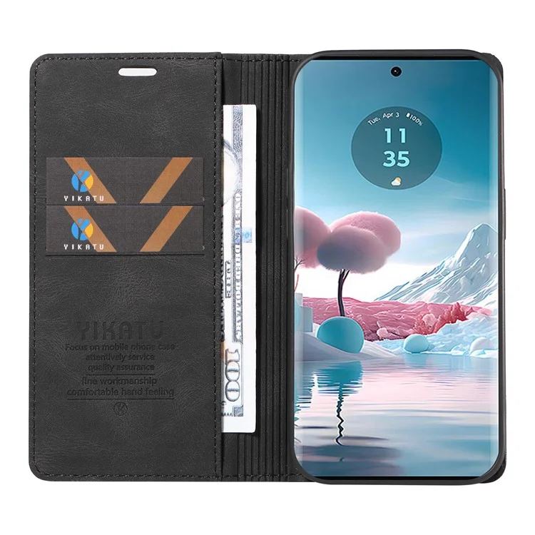 YIKATU YK-004 für Motorola Edge 40 Neo 5G Magnetische Hülle Skin-Touch-Leder Standfuß Wallet Phone Cover - Schwarz