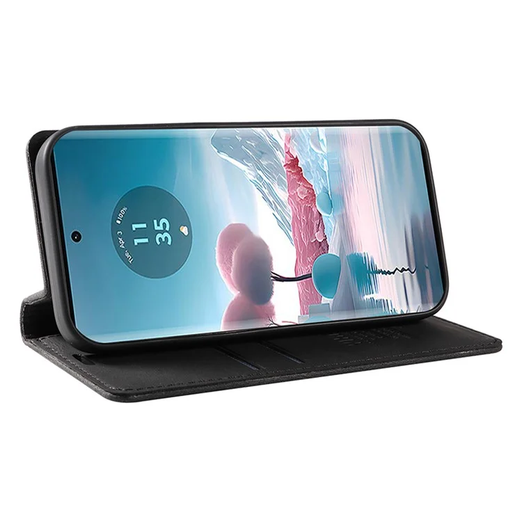YIKATU YK-004 für Motorola Edge 40 Neo 5G Magnetische Hülle Skin-Touch-Leder Standfuß Wallet Phone Cover - Schwarz