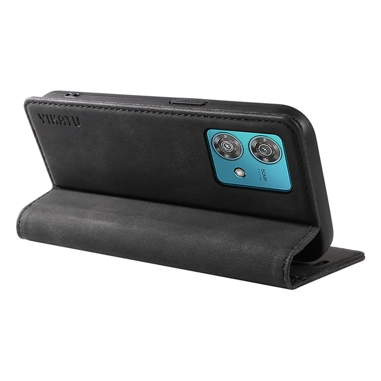 YIKATU YK-004 für Motorola Edge 40 Neo 5G Magnetische Hülle Skin-Touch-Leder Standfuß Wallet Phone Cover - Schwarz