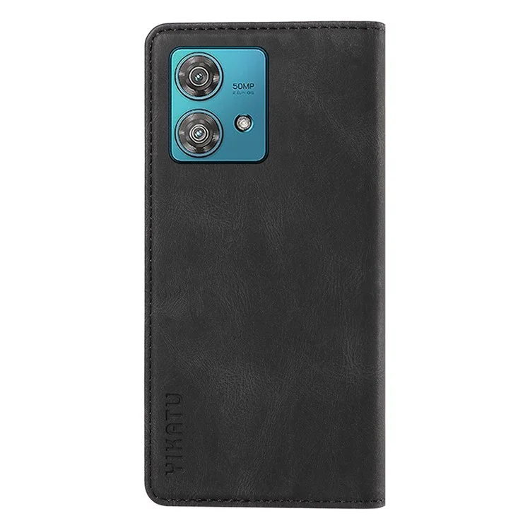YIKATU YK-004 für Motorola Edge 40 Neo 5G Magnetische Hülle Skin-Touch-Leder Standfuß Wallet Phone Cover - Schwarz