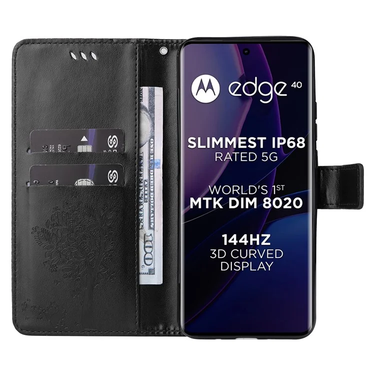 KT Imprinting Flower Series-3 Para Funda de Teléfono Motorola Edge 40 5G con Cierre Magnético y Cartera - Negro