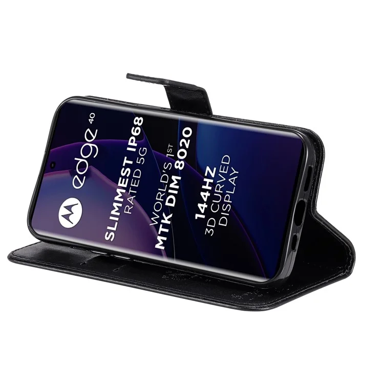 KT Imprinting Flower Series-3 Para Funda de Teléfono Motorola Edge 40 5G con Cierre Magnético y Cartera - Negro