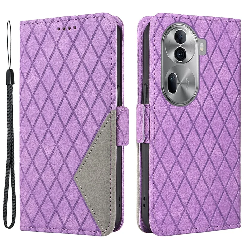 Für Oppo Reno11 5G Telefonhülle Rhombus Eingeprägter Flip Ständer Cover - Helles Lila