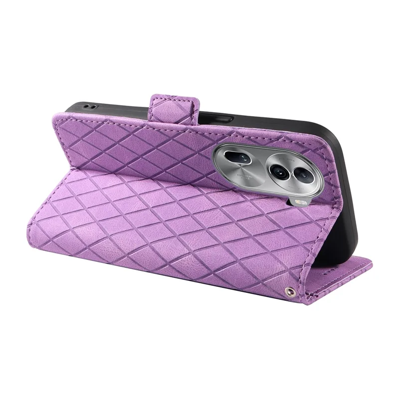 Für Oppo Reno11 5G Telefonhülle Rhombus Eingeprägter Flip Ständer Cover - Helles Lila
