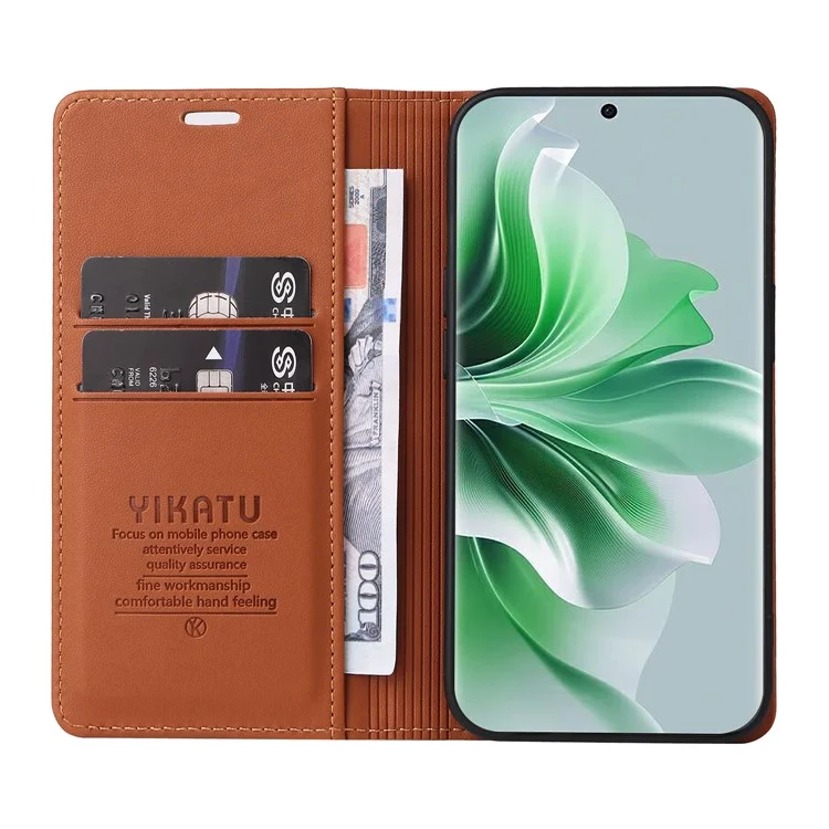 YIKATU YK-001 For Oppo Reno11 5G (Global) Leather Case Wallet Cover Magnetic Closing - Brown