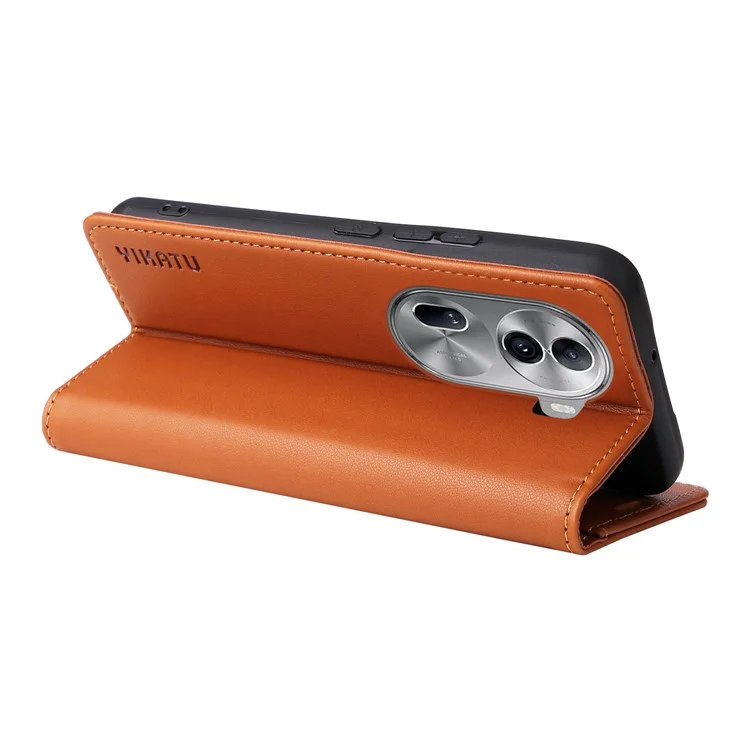 YIKATU YK-001 For Oppo Reno11 5G (Global) Leather Case Wallet Cover Magnetic Closing - Brown
