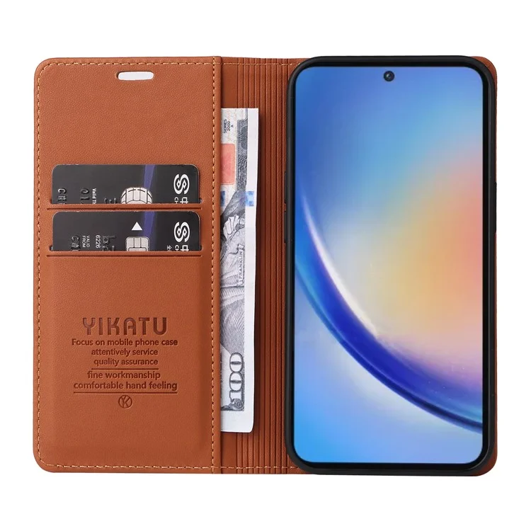 Étui YIKATU YK-001 pour Samsung Galaxy A35 5G Fermeture magnétique automatique Housse en cuir - Marron