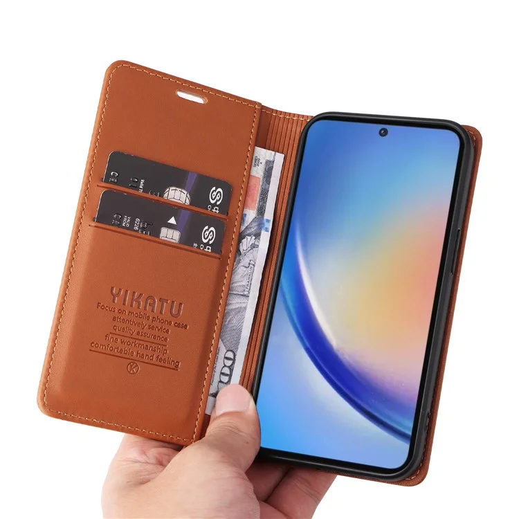 Étui YIKATU YK-001 pour Samsung Galaxy A35 5G Fermeture magnétique automatique Housse en cuir - Marron
