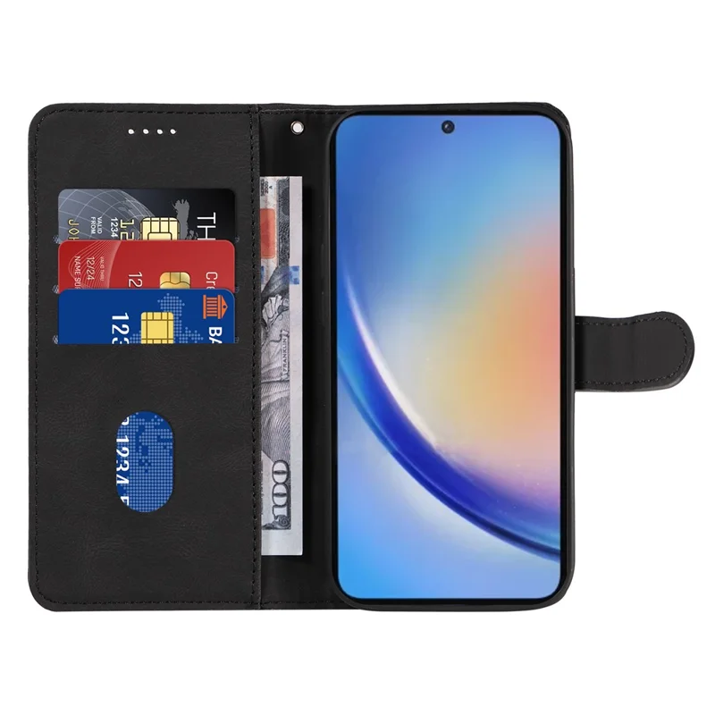 For Samsung Galaxy A35 5G Leather Case Imprinted Line Phone Wallet Cover - Black