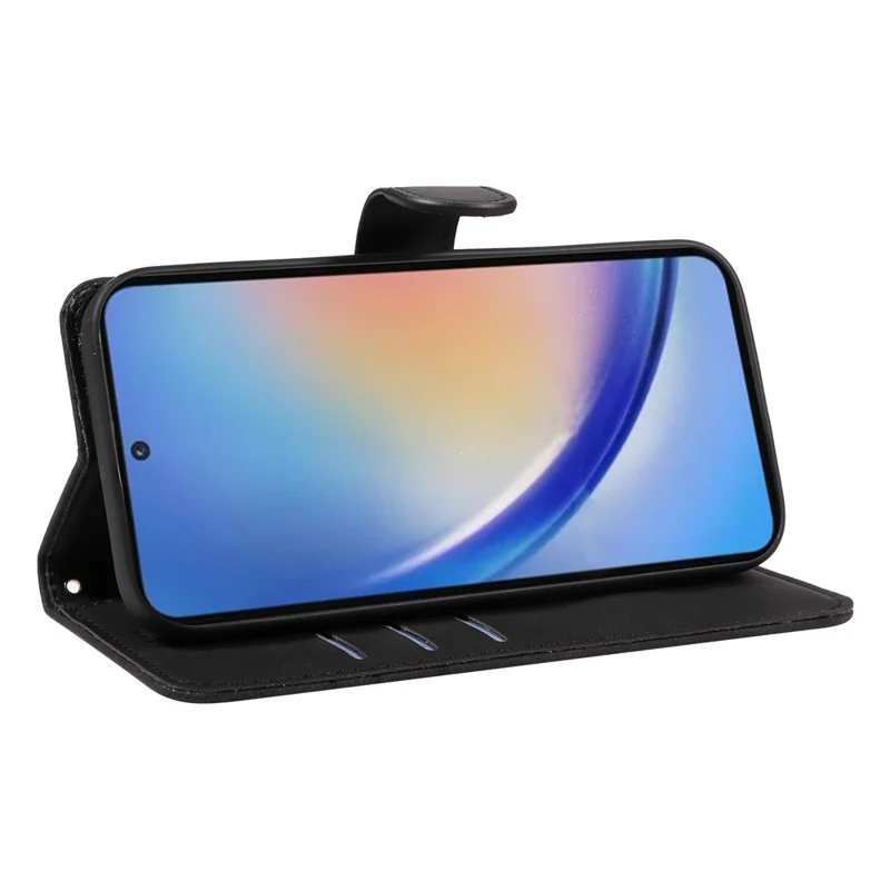 For Samsung Galaxy A35 5G Leather Case Imprinted Line Phone Wallet Cover - Black