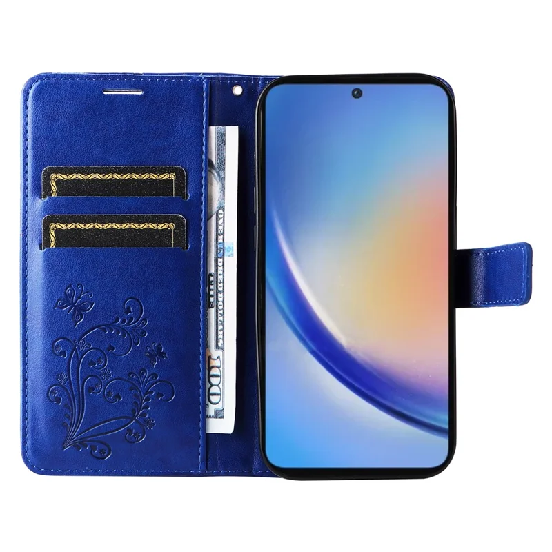 Série de fleurs d'impression KT pour étui en cuir Samsung Galaxy A35 5G Stand Wallet Phone Cover - Bleu