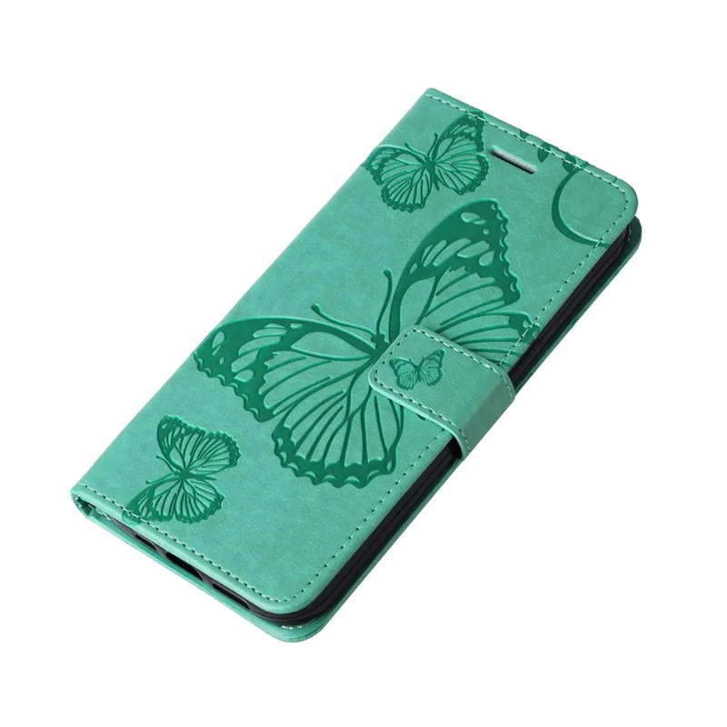 Til Samsung Galaxy A35 5G tegnebogstilfælde med blomstermotiv og indgraveret sommerfugl i læderdæksel med stand - Grøn