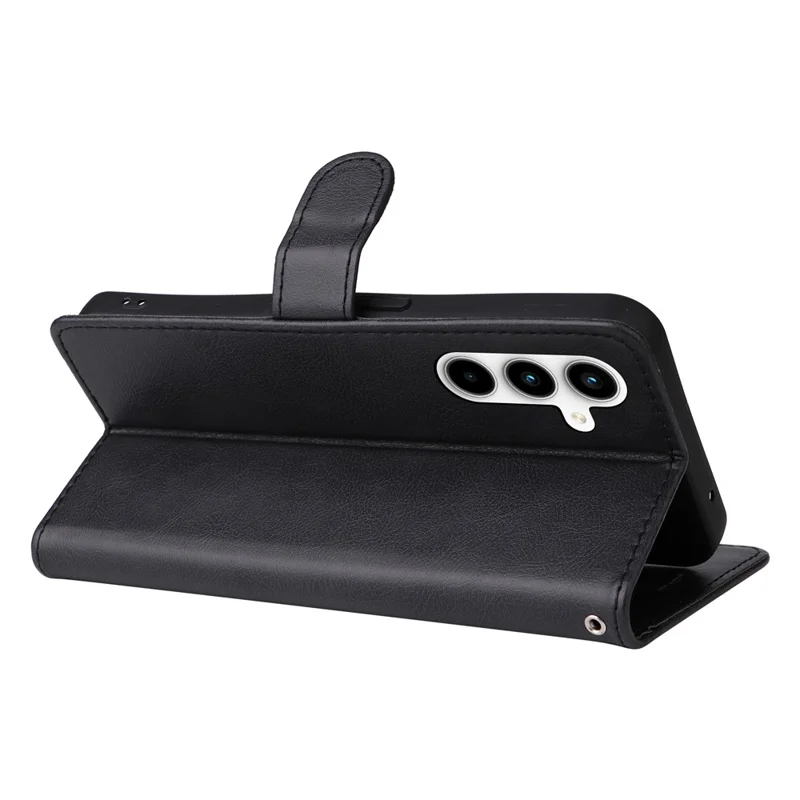 For Samsung Galaxy A35 5G Case Solid Color Leather Mobile Cover Wallet Stand with Strap - Black