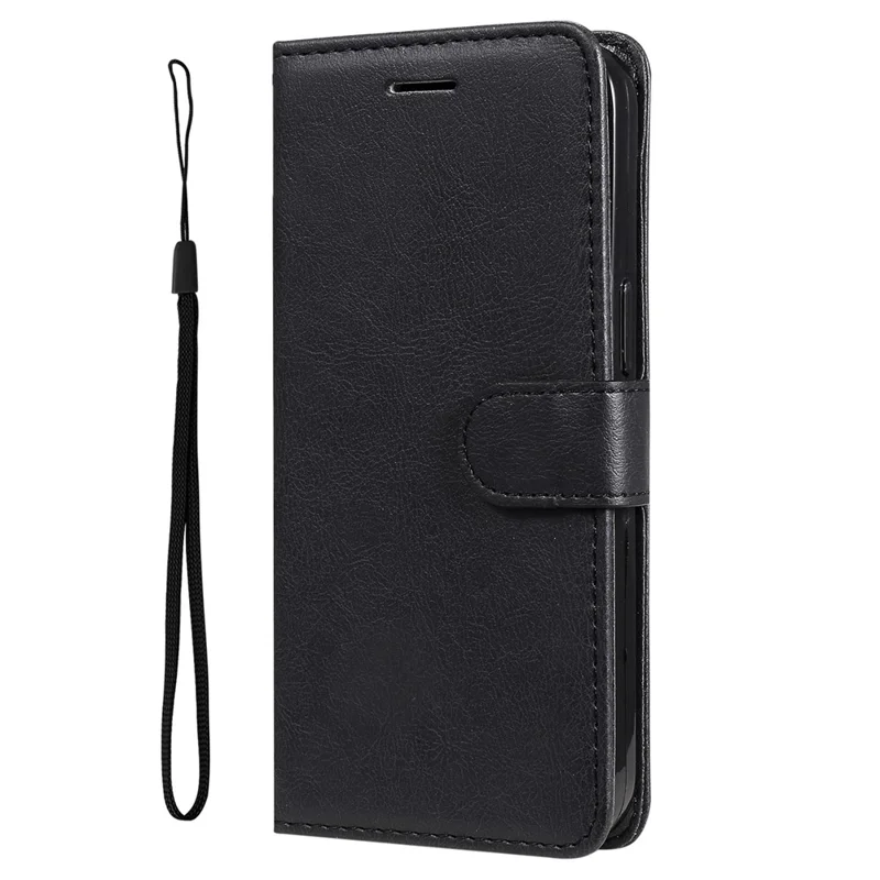 For Samsung Galaxy A35 5G Case Solid Color Leather Mobile Cover Wallet Stand with Strap - Black