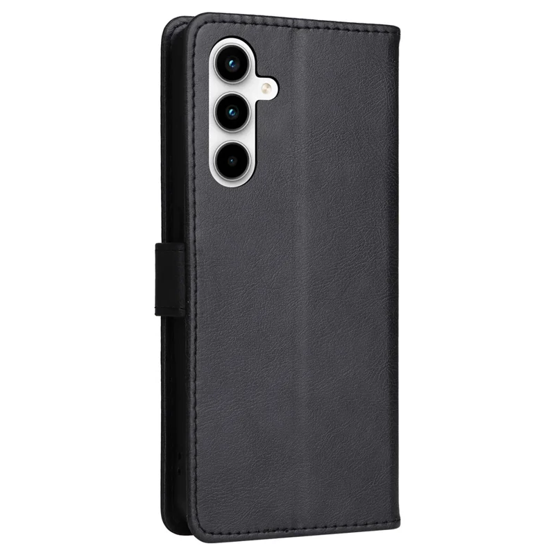 For Samsung Galaxy A35 5G Case Solid Color Leather Mobile Cover Wallet Stand with Strap - Black
