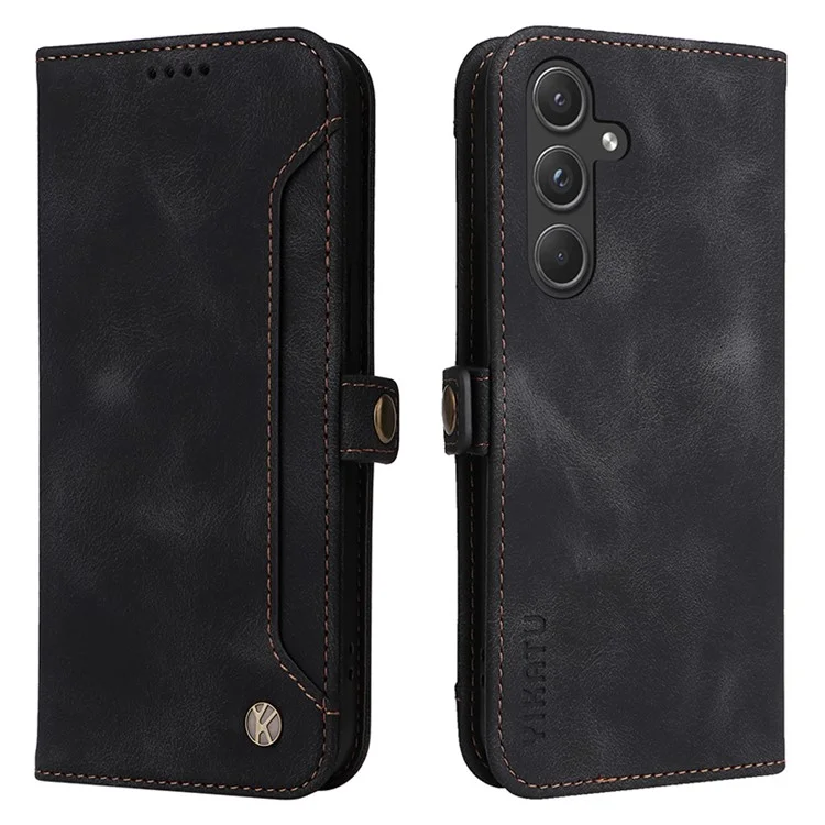 YIKATU YK-002 For Samsung Galaxy A55 5G Case PU Flip Wallet Phone Cover with Outer Card Slot - Black