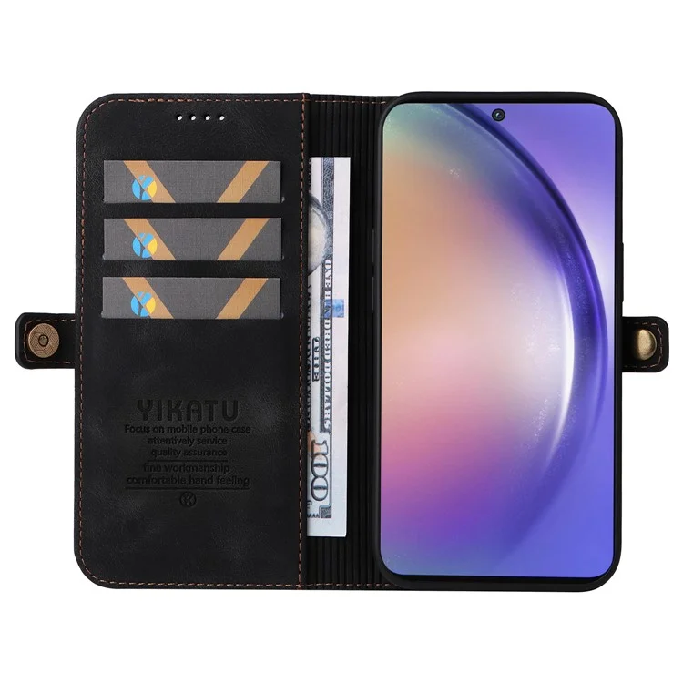 YIKATU YK-002 For Samsung Galaxy A55 5G Case PU Flip Wallet Phone Cover with Outer Card Slot - Black