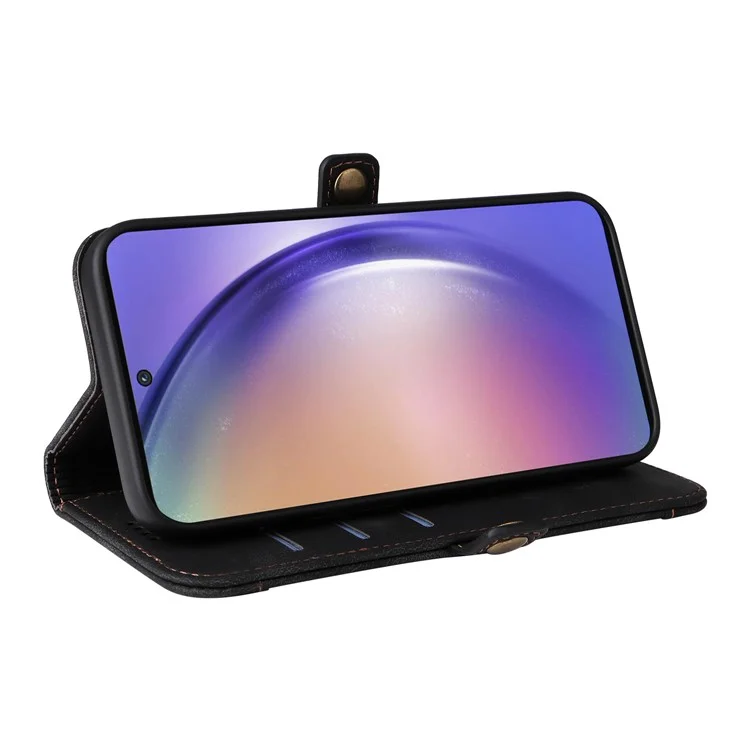 YIKATU YK-002 For Samsung Galaxy A55 5G Case PU Flip Wallet Phone Cover with Outer Card Slot - Black