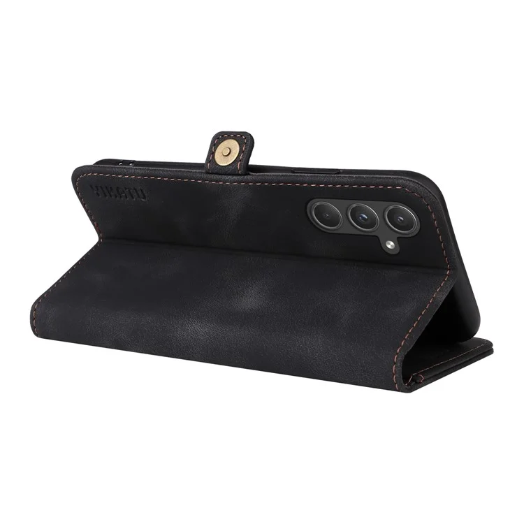 YIKATU YK-002 For Samsung Galaxy A55 5G Case PU Flip Wallet Phone Cover with Outer Card Slot - Black