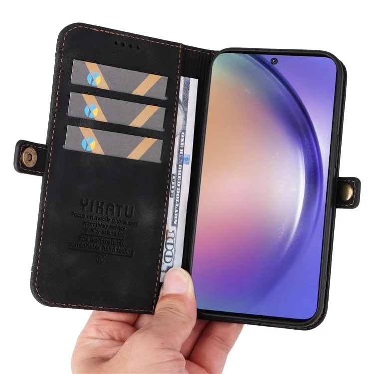 YIKATU YK-002 For Samsung Galaxy A55 5G Case PU Flip Wallet Phone Cover with Outer Card Slot - Black