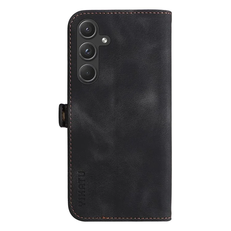 YIKATU YK-002 For Samsung Galaxy A55 5G Case PU Flip Wallet Phone Cover with Outer Card Slot - Black