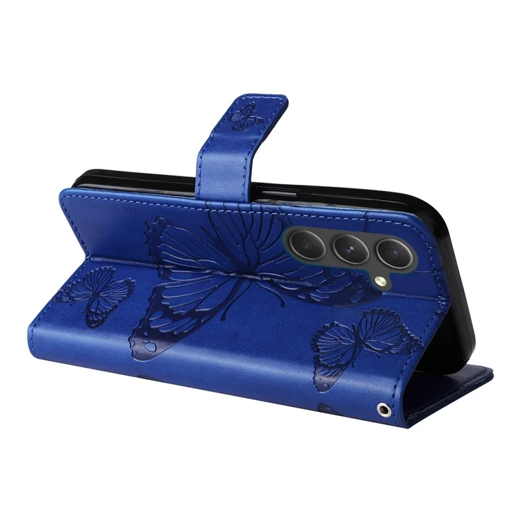 For Samsung Galaxy A55 5G Wallet Case Floral Butterfly Imprinted Leather Phone Cover Stand - Blue