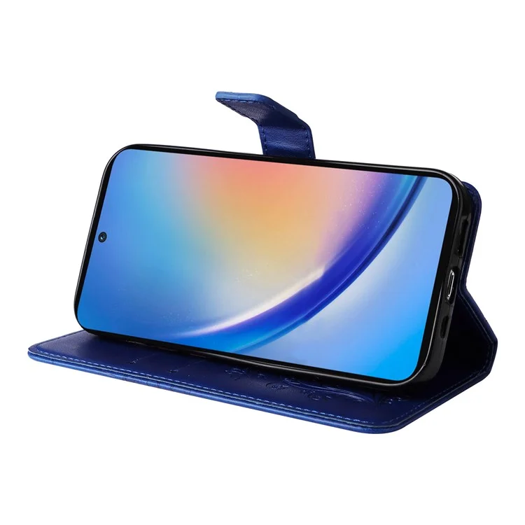 For Samsung Galaxy A55 5G Wallet Case Floral Butterfly Imprinted Leather Phone Cover Stand - Blue