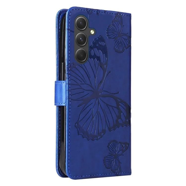 For Samsung Galaxy A55 5G Wallet Case Floral Butterfly Imprinted Leather Phone Cover Stand - Blue