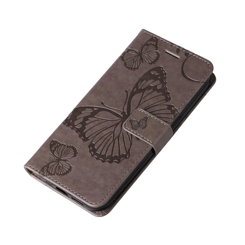 For Samsung Galaxy A55 5G Wallet Case Floral Butterfly Imprinted Leather Phone Cover Stand - Grey