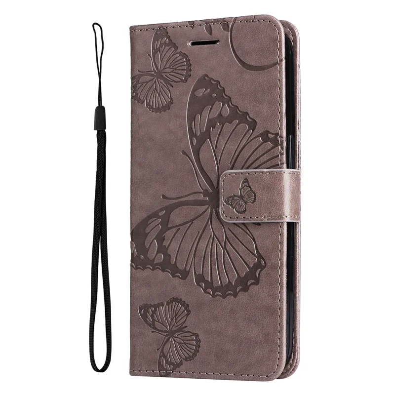 For Samsung Galaxy A55 5G Wallet Case Floral Butterfly Imprinted Leather Phone Cover Stand - Grey