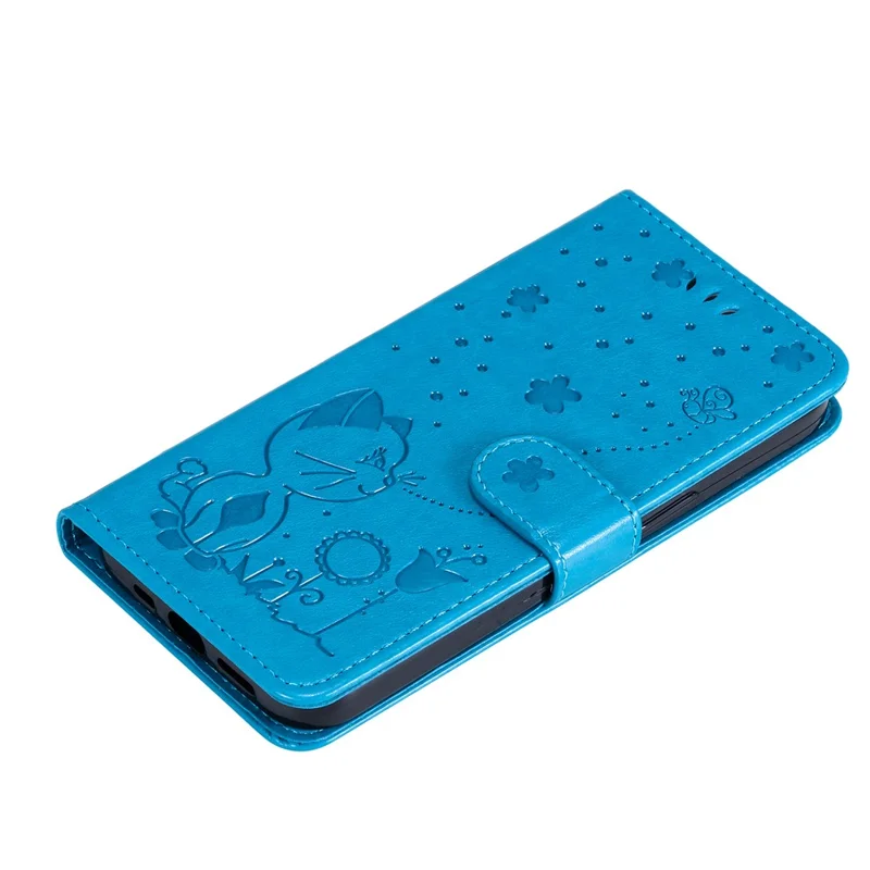 Leather Case Cat Bee Pattern Phone Cover Wallet Stand with Strap