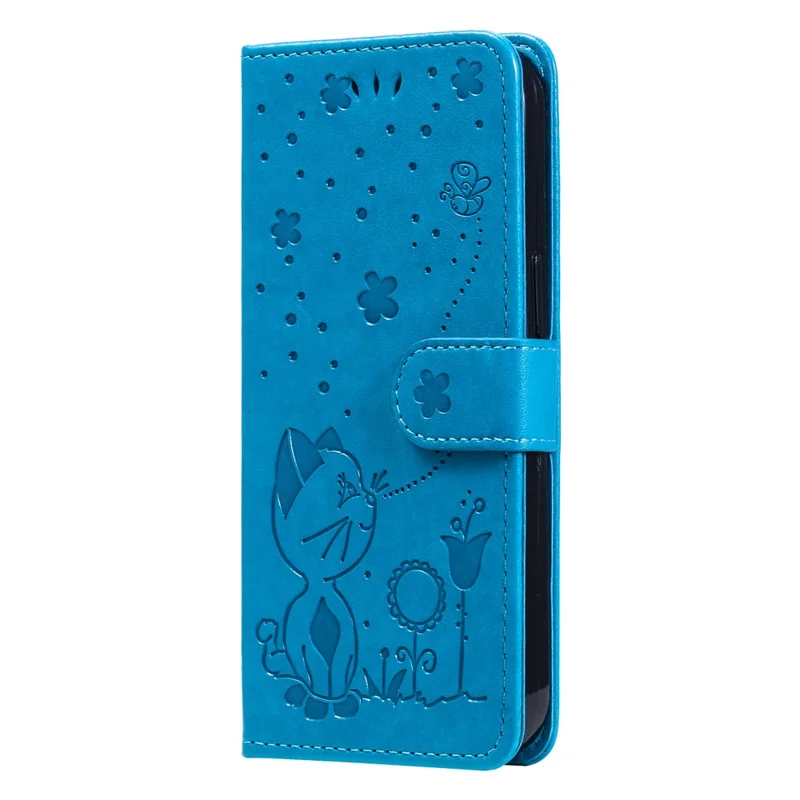 Leather Case Cat Bee Pattern Phone Cover Wallet Stand with Strap