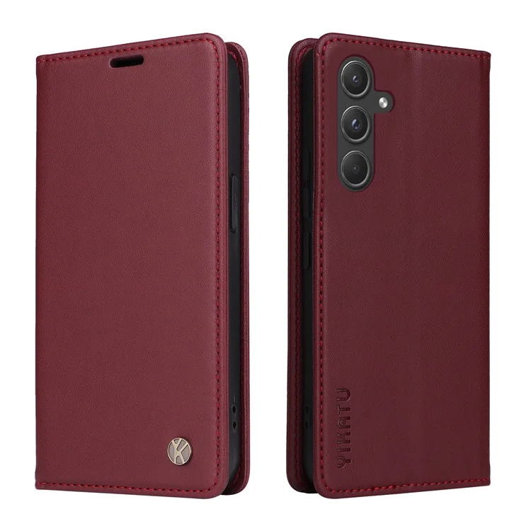 YIKATU YK-001 For Samsung Galaxy A55 5G Magnetic Case Book Style Leather Stand Phone Cover - Wine Red