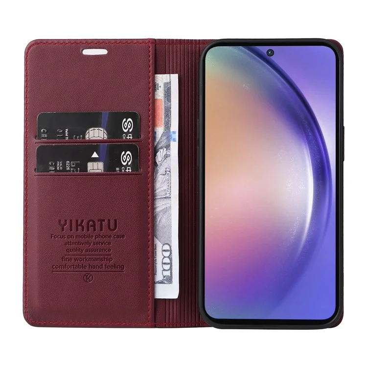 YIKATU YK-001 For Samsung Galaxy A55 5G Magnetic Case Book Style Leather Stand Phone Cover - Wine Red