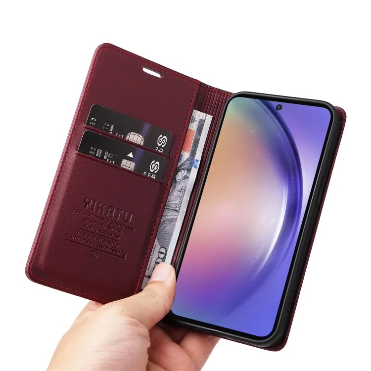 YIKATU YK-001 For Samsung Galaxy A55 5G Magnetic Case Book Style Leather Stand Phone Cover - Wine Red