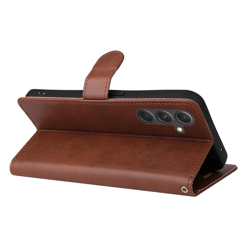 For Samsung Galaxy A55 5G Case Solid Color Leather Mobile Cover Wallet Stand with Strap - Brown