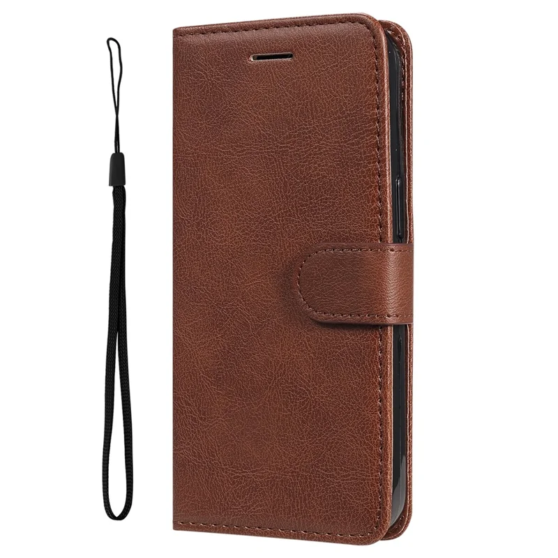 For Samsung Galaxy A55 5G Case Solid Color Leather Mobile Cover Wallet Stand with Strap - Brown