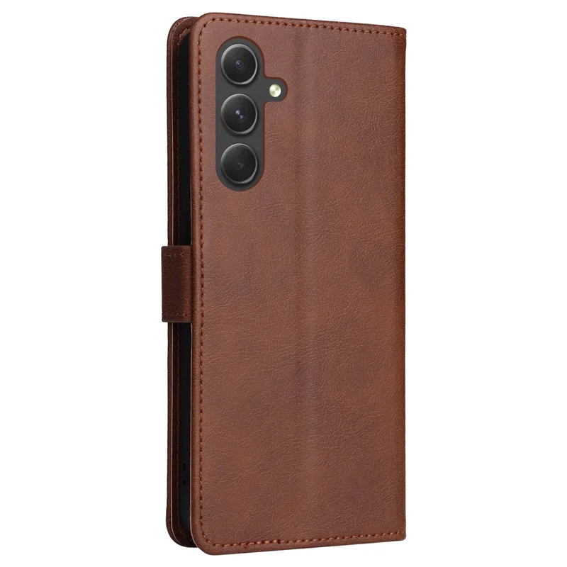 For Samsung Galaxy A55 5G Case Solid Color Leather Mobile Cover Wallet Stand with Strap - Brown