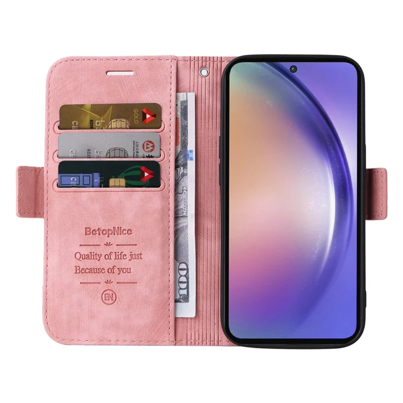 BETOPNICE 001 para Samsung Galaxy A55 5G Funda Magnética de Cuero Flip Stand Protective Cover - Rosa