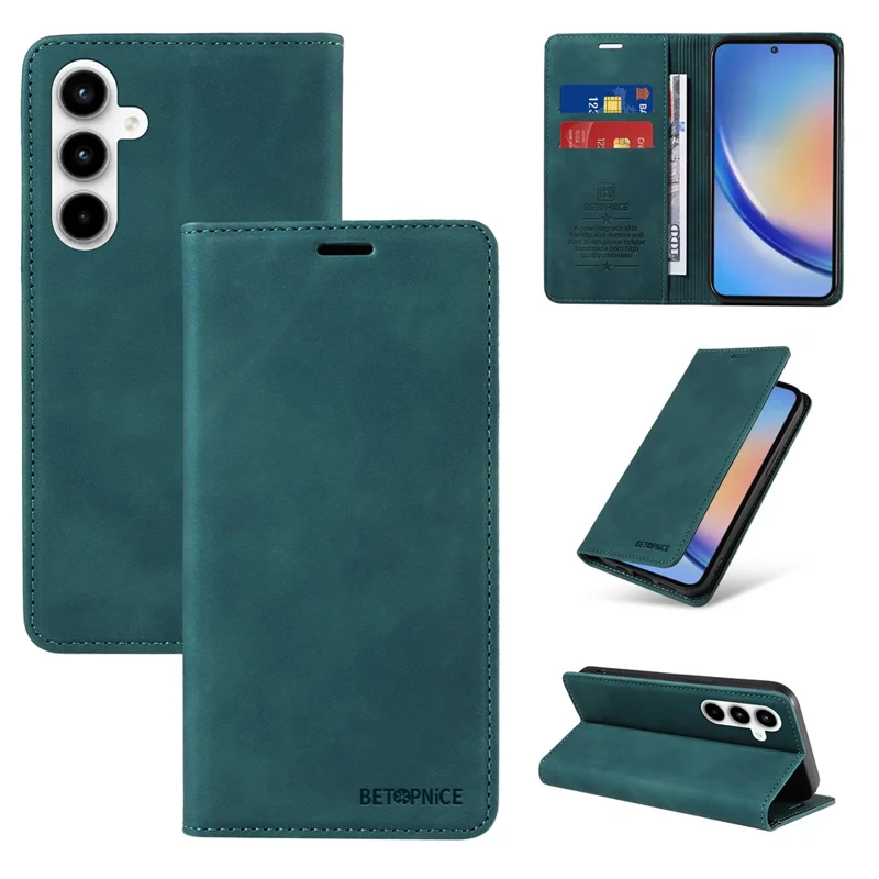 BETOPNICE 003 for Samsung Galaxy A35 5G Magnetic Phone Case RFID Blocking Card Slots Cover - Green