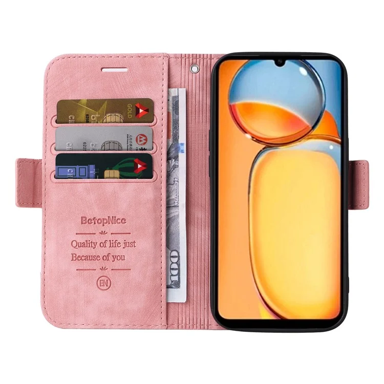 BETOPNICE 001 para Xiaomi Redmi 13C 4G / Redmi 13C 5G / Poco C65 4G Capa de Telefone Dobrável Carteira - Rosa