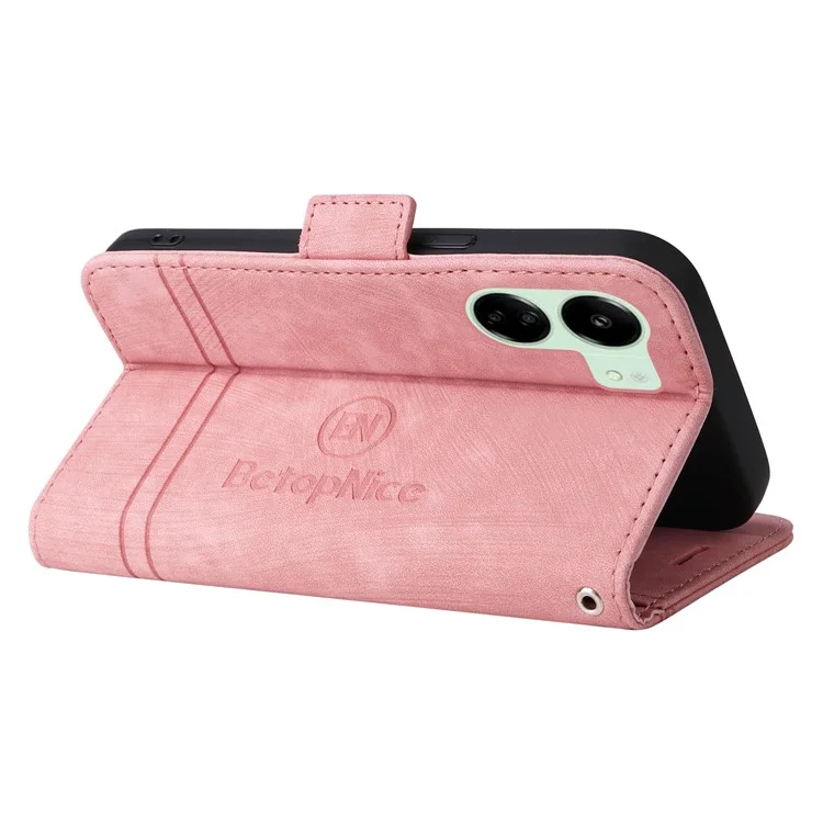 BETOPNICE 001 para Xiaomi Redmi 13C 4G / Redmi 13C 5G / Poco C65 4G Capa de Telefone Dobrável Carteira - Rosa