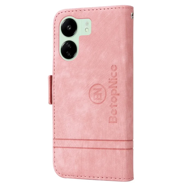 BETOPNICE 001 para Xiaomi Redmi 13C 4G / Redmi 13C 5G / Poco C65 4G Capa de Telefone Dobrável Carteira - Rosa