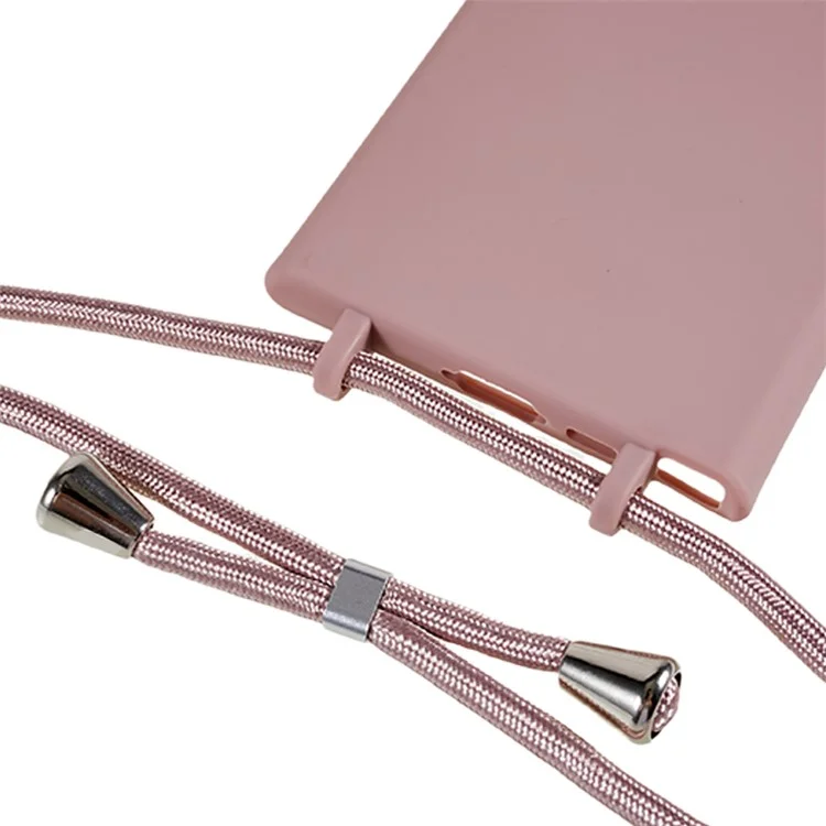 For Samsung Galaxy S24 Ultra Cell Phone Case Shockproof TPU Cover with Long Strap - Deep Pink