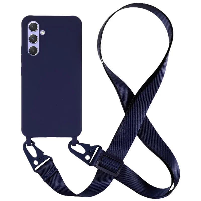For Samsung Galaxy S24 Phone Cover Shockproof Matte TPU Case with Wide Lanyard - Dark Blue