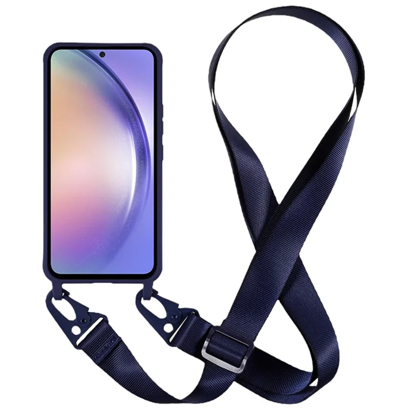 For Samsung Galaxy S24 Phone Cover Shockproof Matte TPU Case with Wide Lanyard - Dark Blue